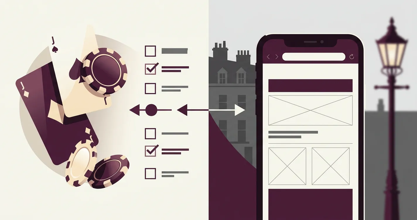 Editorial illustration for a UK-focused Cosmobet casino review