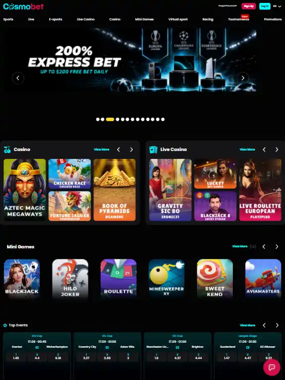 Cosmobet website displayed in a smartphone browser